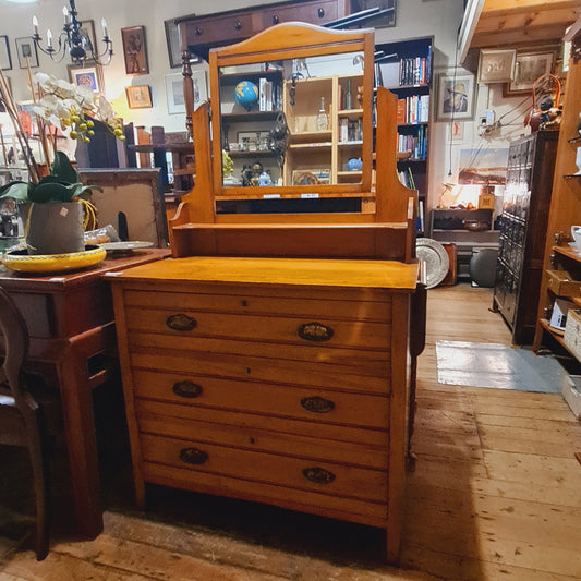 Antique Kauri Pine Dressing Table with Drawers and Mirror
