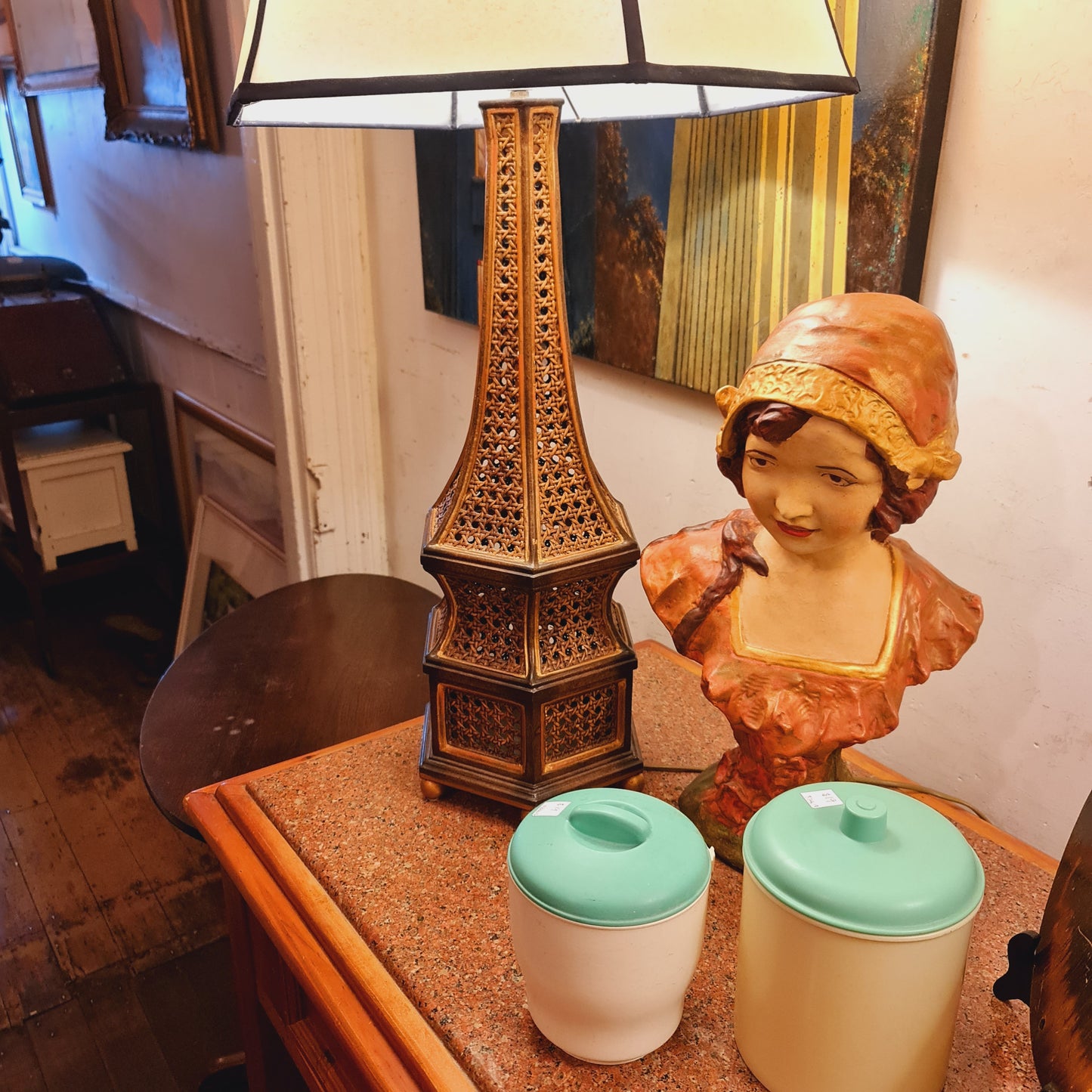 Pair of Table Lamps with Cane Bases Vintage Lighting