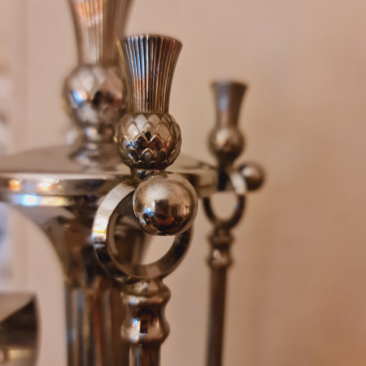 Fireside Fire Tool Set in Deco Style Chrome and Thistle