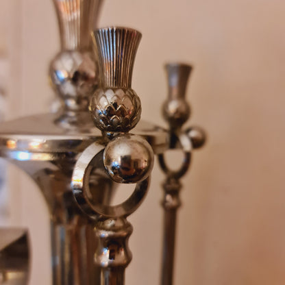 Fireside Fire Tool Set in Deco Style Chrome and Thistle