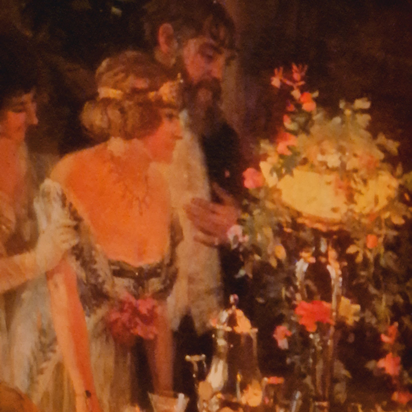 Gilt Framed Painting of Candlelit Dinner in the Impressionist Style