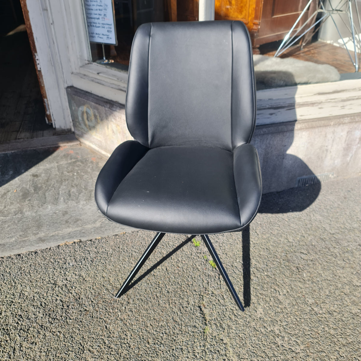 Black Leather Swivel Dining Chairs in as New Condition