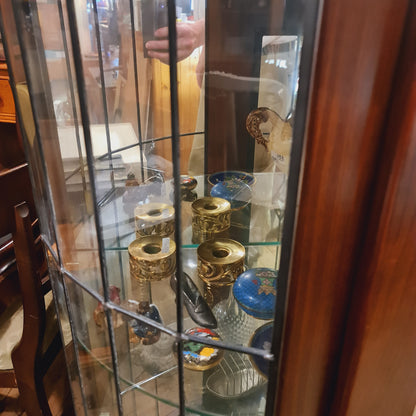 Display Cabinet Demi Lune with Leadlight and Glass Shelves