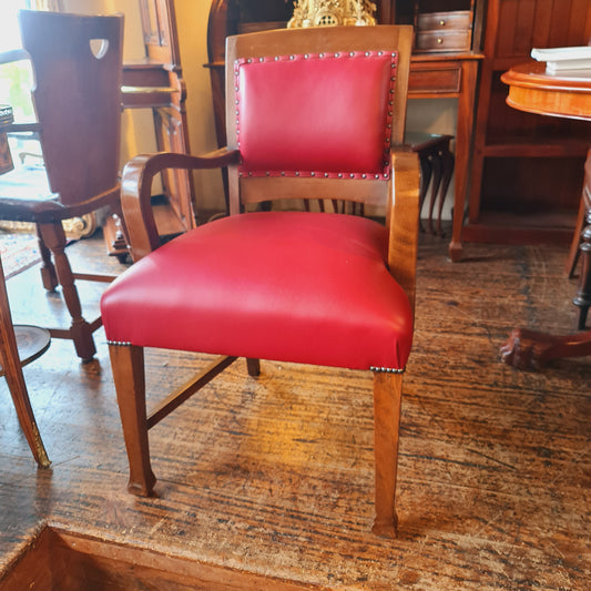 Desk Chair or Bedroom Armchair with Red Leather