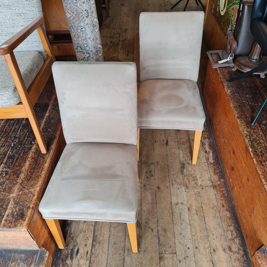 Dining Chairs Oak Frames and Grey Microsuede