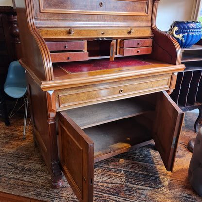 Barrel Top Desk like a Roll Top with Leather Writing Surface Drawers and Pigeon Holes