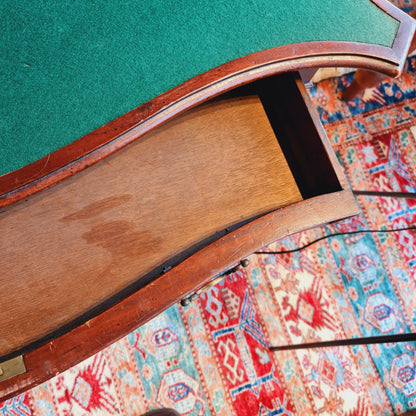 Antique Fold Over Card Table with Green Baize Top