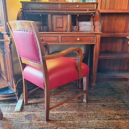 Desk Chair or Bedroom Armchair with Red Leather