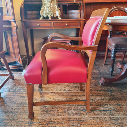 Desk Chair or Bedroom Armchair with Red Leather