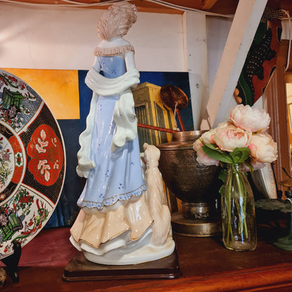 Large Loredano Figurine of Women in Antique Clothing and Dog