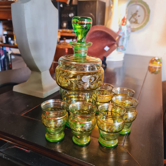 Drinks Set Green Glass Decanter Spirits