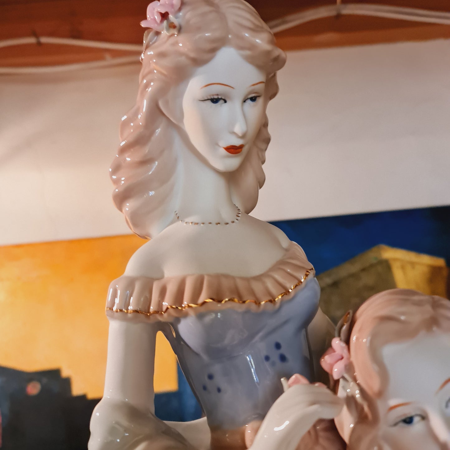 Large Loredano Figurine of Women in Antique Clothing and Dog