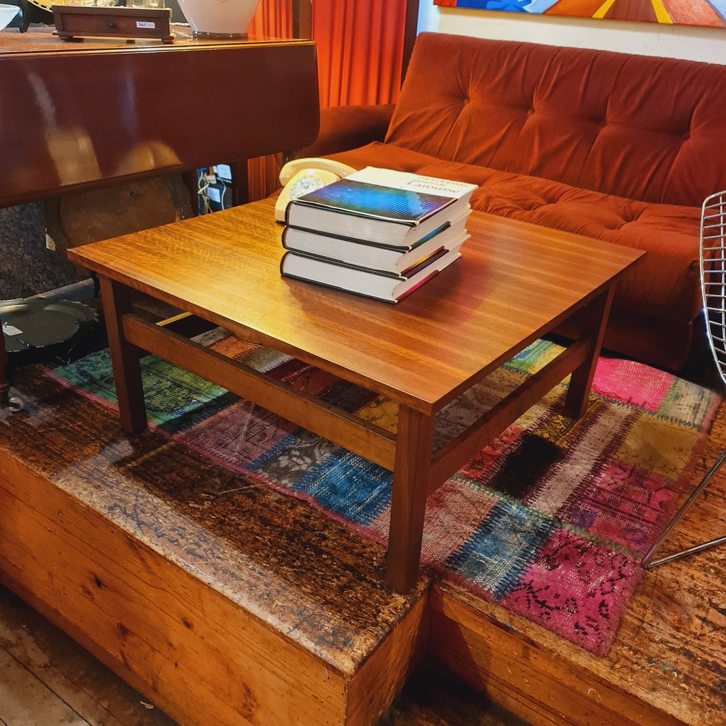 Sleek 1970's Square Danish Style Coffee Table in Teak Wood Finish