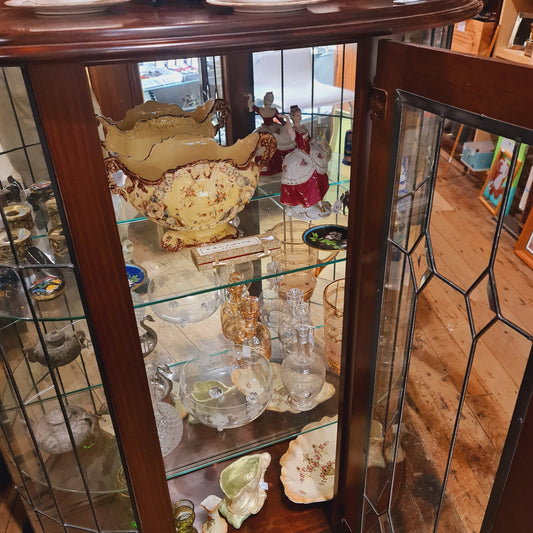Display Cabinet Demi Lune with Leadlight and Glass Shelves