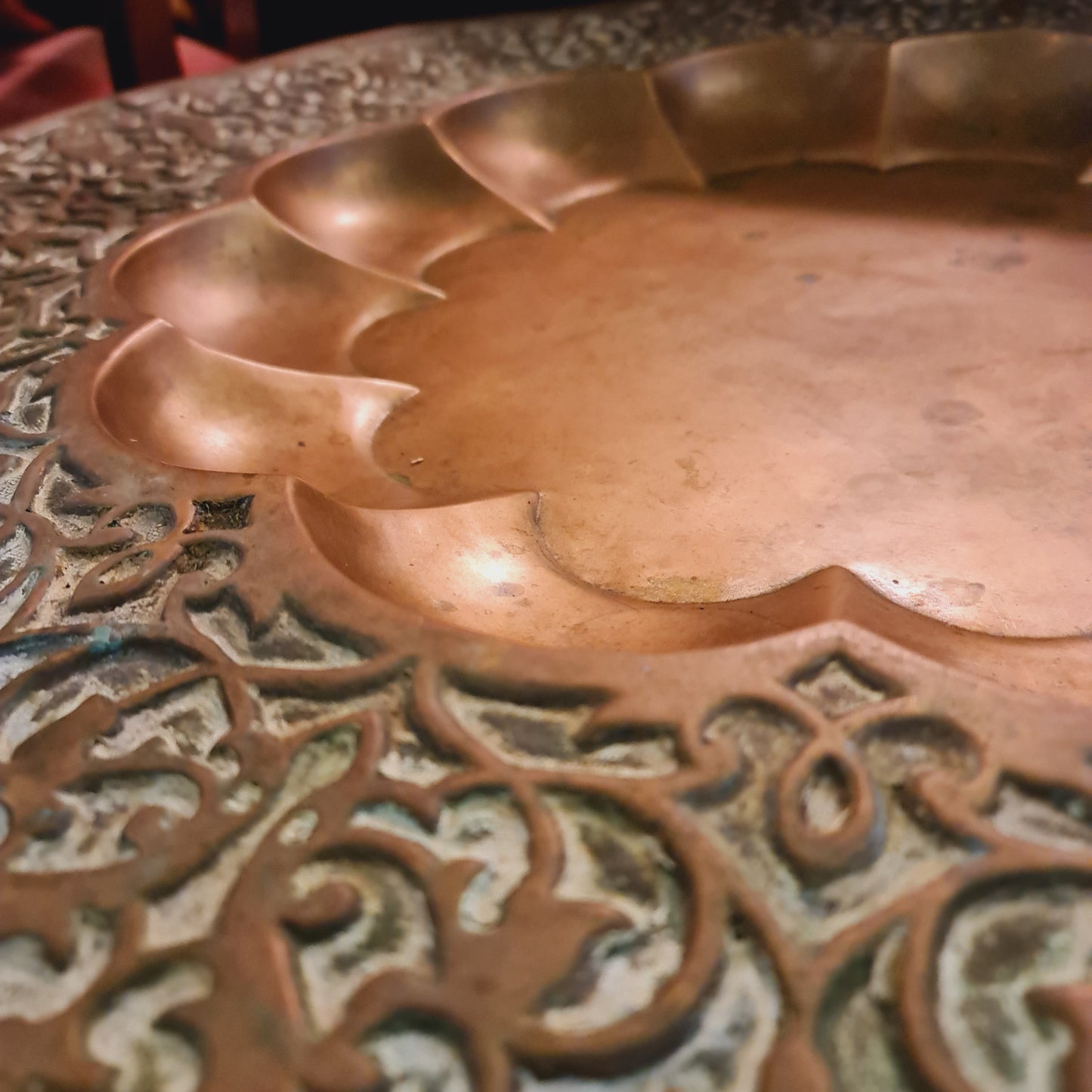 Morrocan Coffee Tray Table with Folding Legs and Brass Dished Top
