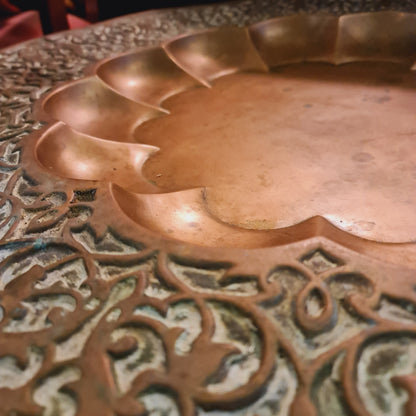 Morrocan Coffee Tray Table with Folding Legs and Brass Dished Top