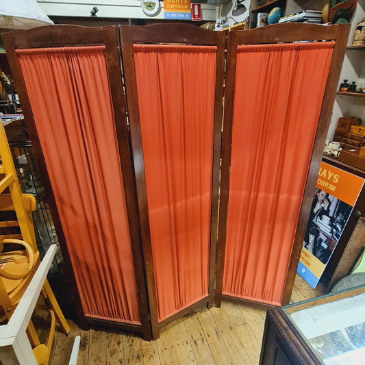 Folding Three Panel Fabric Screen with Wooden Frame