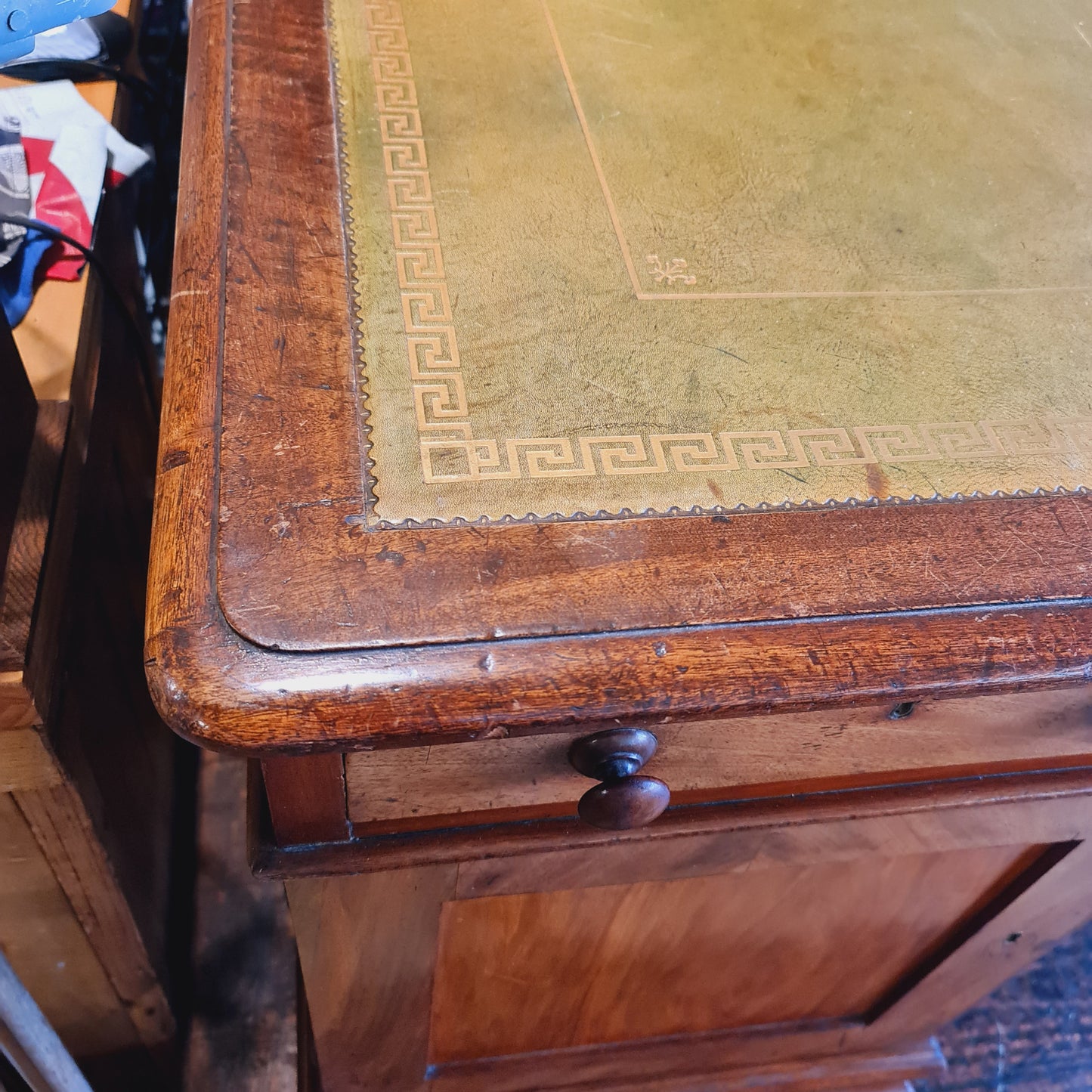 Antique Leather Top Partners Desk in Cedar