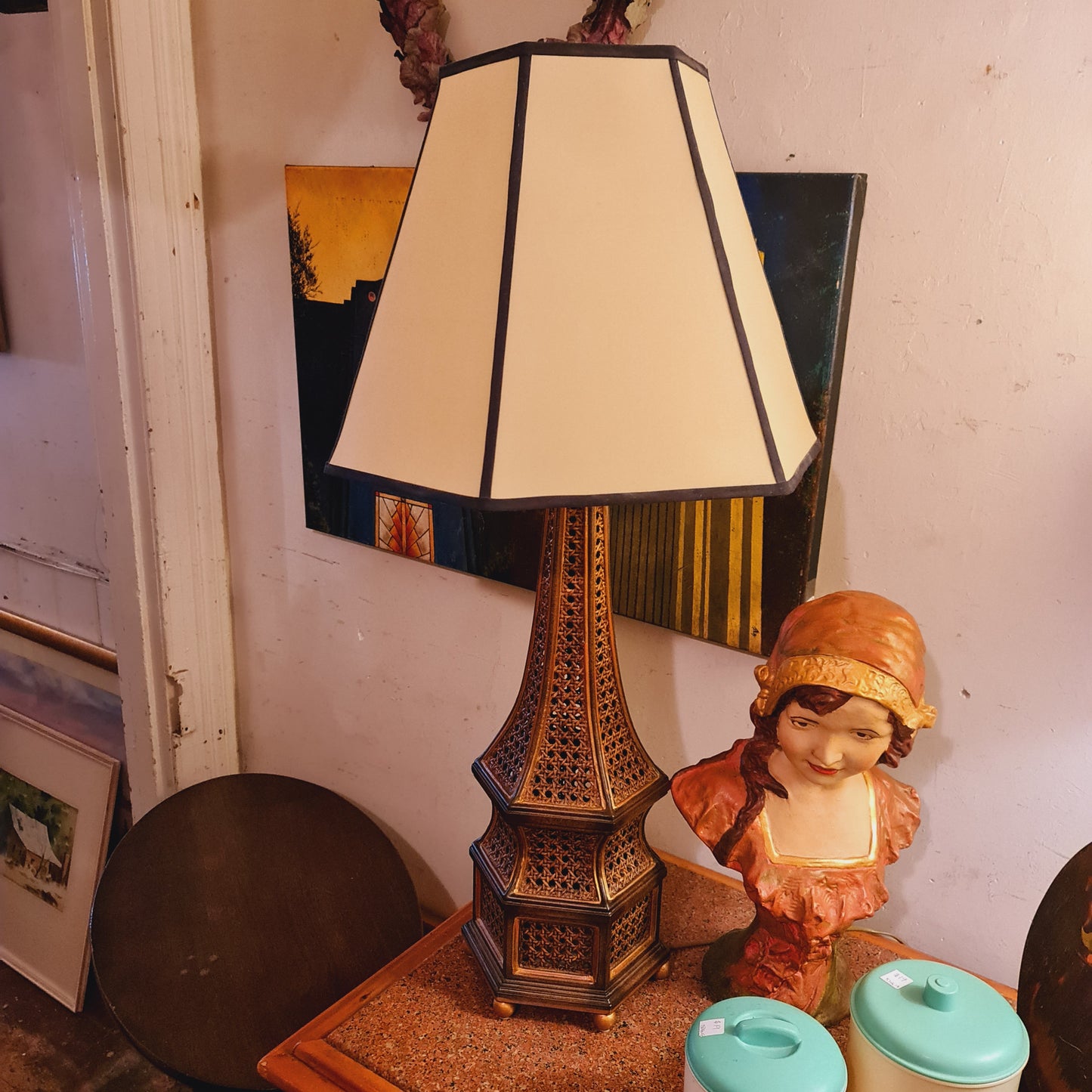 Pair of Table Lamps with Cane Bases Vintage Lighting