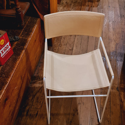 Six Danish Style Chairs with Iron Frames and Off White Leather