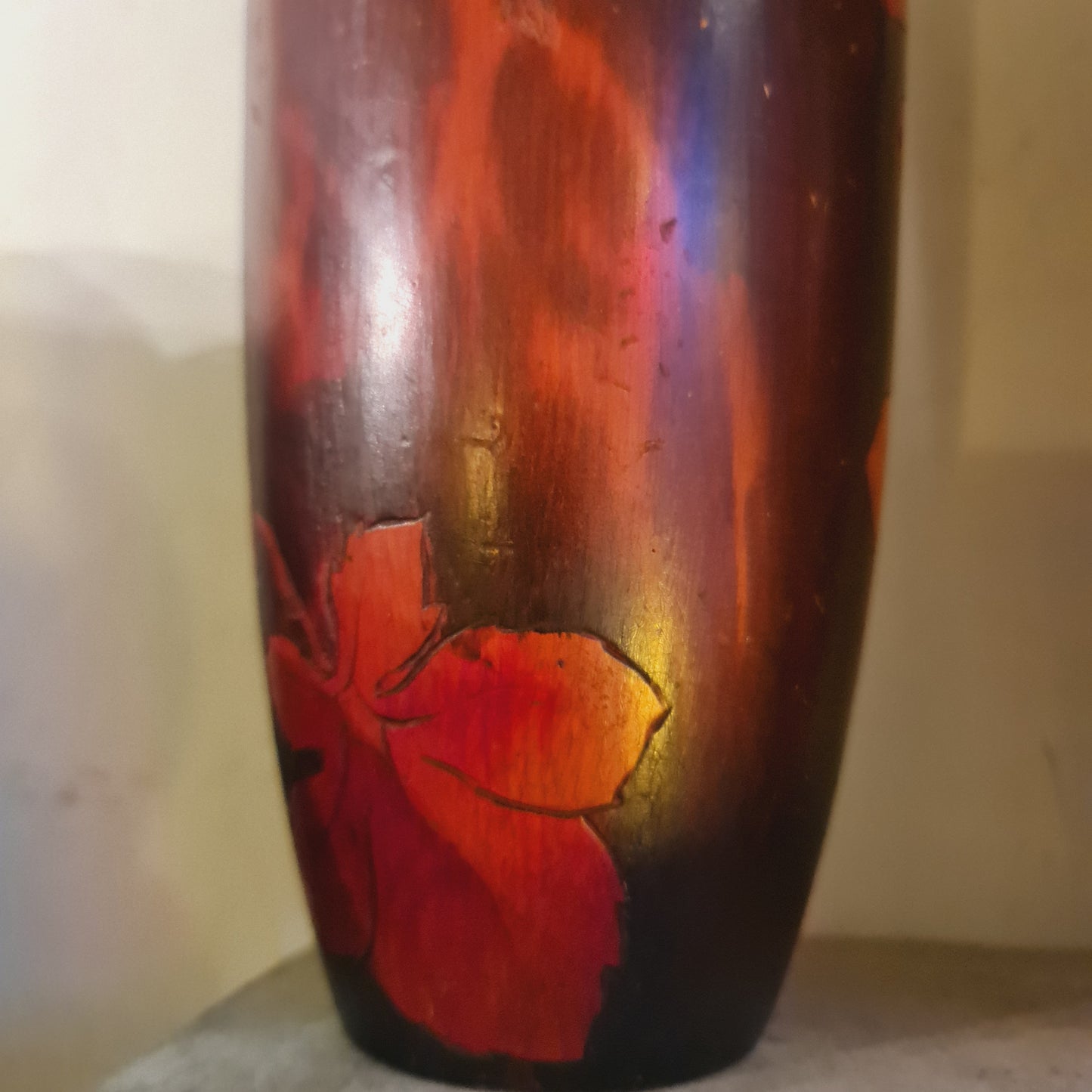 Wooden Vases Pokerwork Vintage