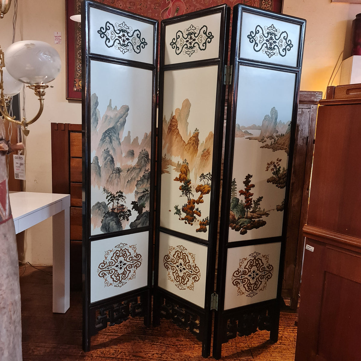 Three Panel Chinese Screen Room Divider Privacy Antique Style