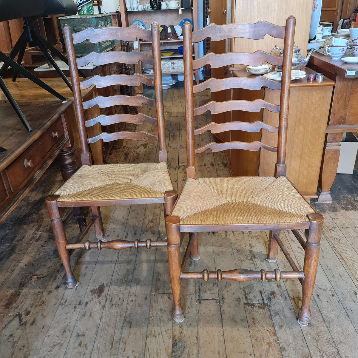Six (6) Rush Seated Ladderback Chairs Made in France