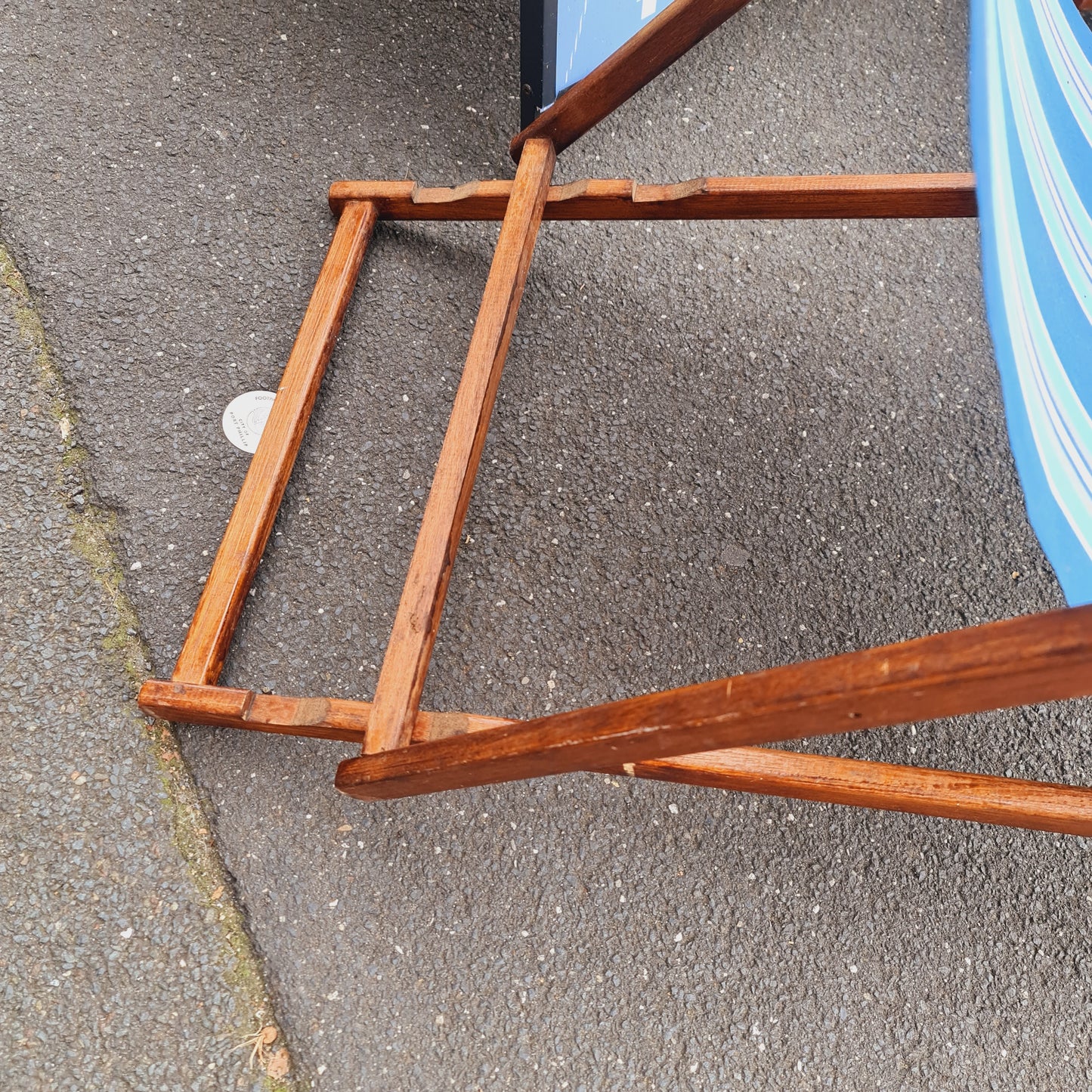 Folding Striped Canvas Deckchair Vintage 1950