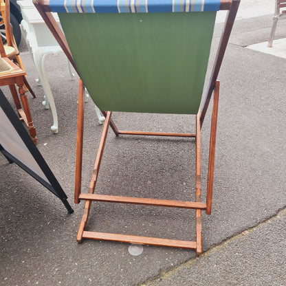 Folding Striped Canvas Deckchair Vintage 1950
