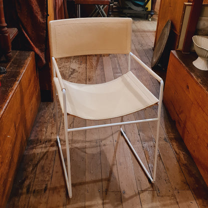 Six Danish Style Chairs with Iron Frames and Off White Leather