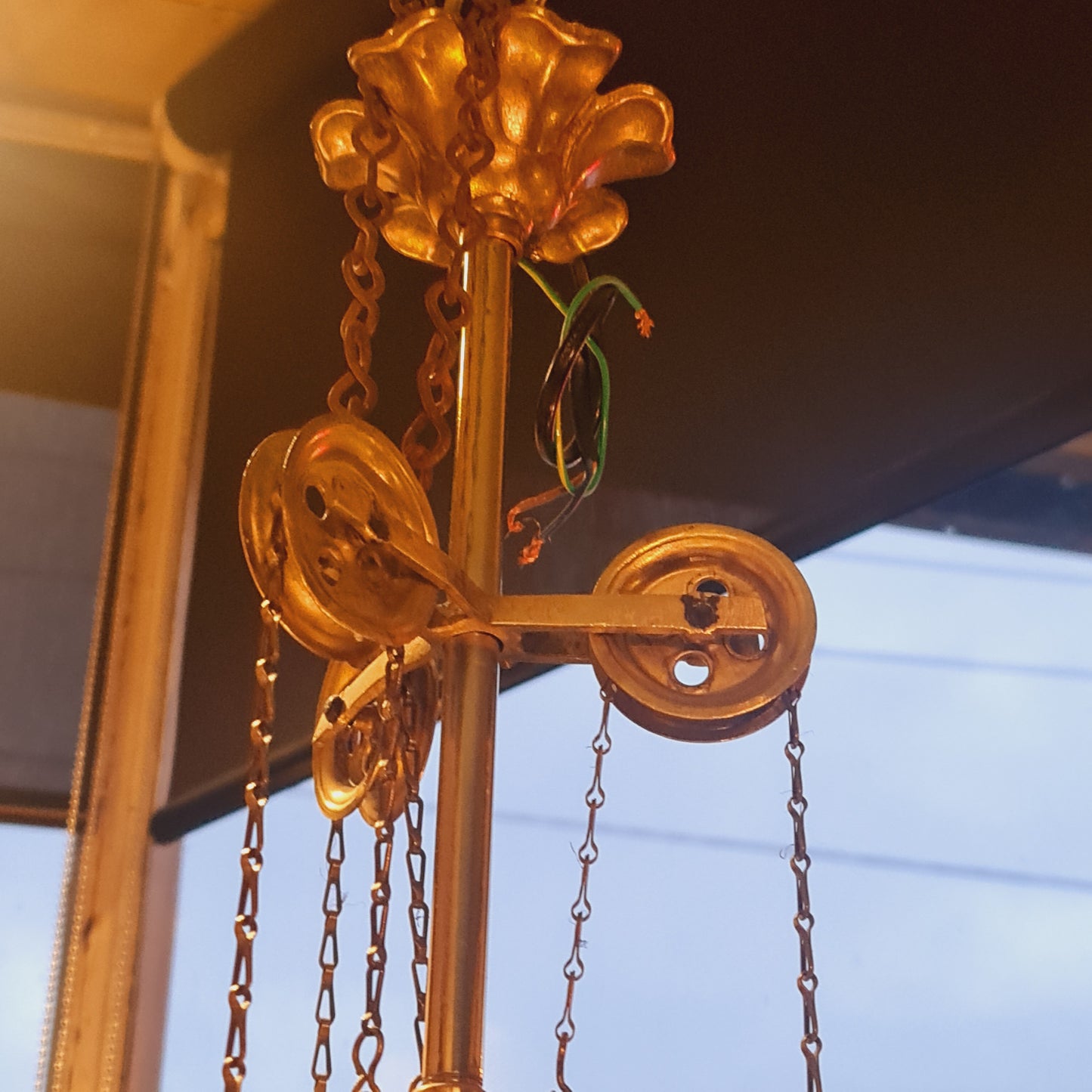 Suspended Antique Light with Three Branches Converted Gaslight