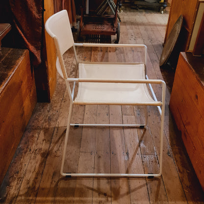 Six Danish Style Chairs with Iron Frames and Off White Leather