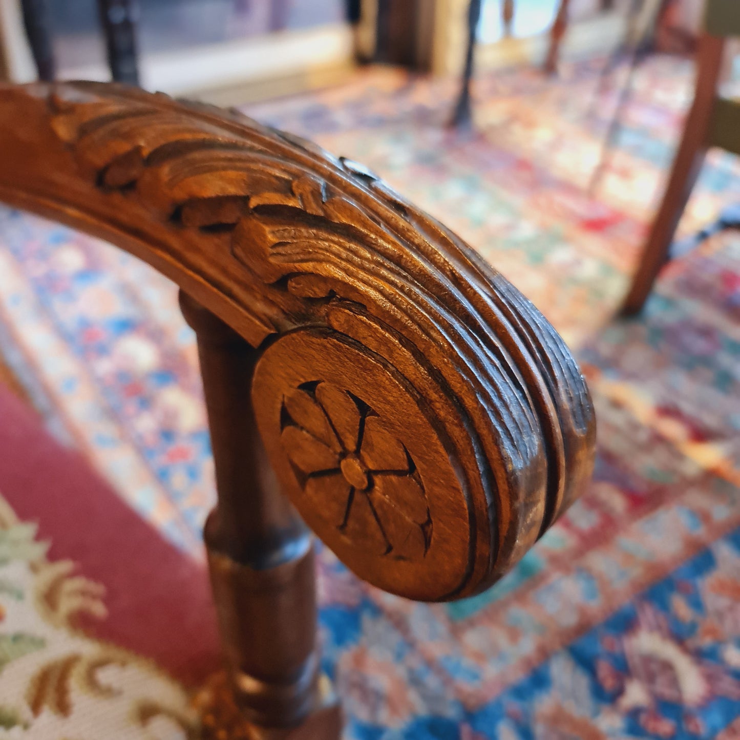 Antique French Armchair Fauteuille with Oak Frame and Hand Woven Tapestry