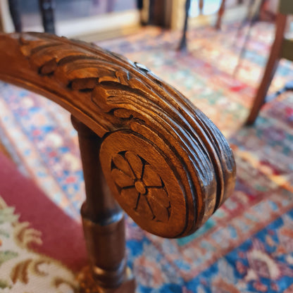 Antique French Armchair Fauteuille with Oak Frame and Hand Woven Tapestry