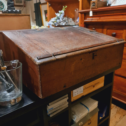 Antique Writing or Drawing Box with Inclined Top and Lift Up Lid