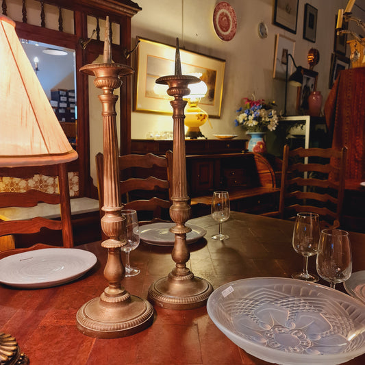 Pair of Antique Brass Candlesticks Pricketts