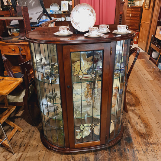 Display Cabinet Demi Lune with Leadlight and Glass Shelves