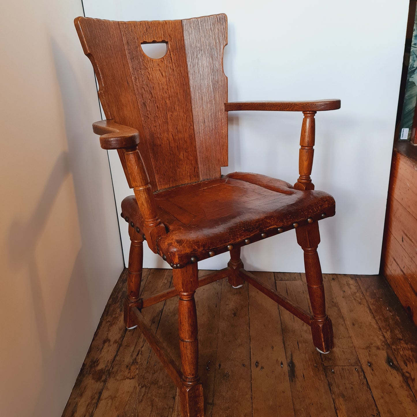 Antique Desk Chair from Holland Oak and Leather
