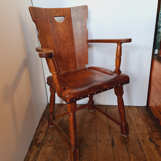 Antique Desk Chair in Holland from Oak and Leather