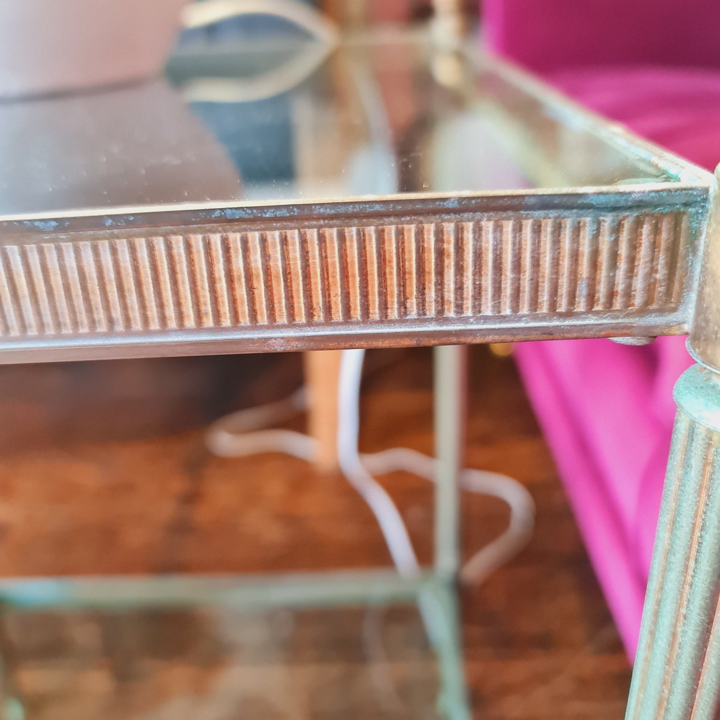 Two Tier Glass Side Table with Brass Frame