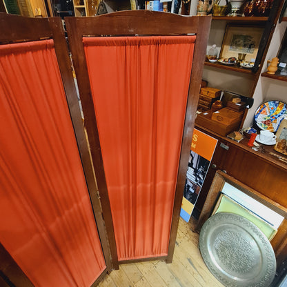 Folding Three Panel Fabric Screen with Wooden Frame