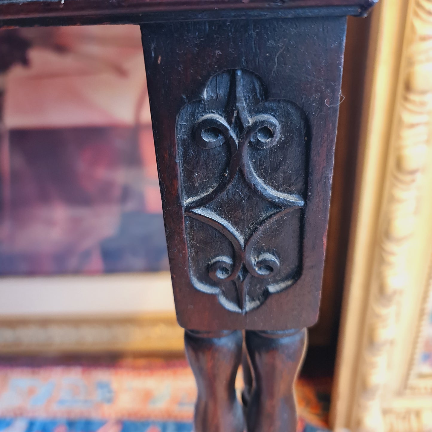 Antique Fold Over Card Table with Green Baize Top