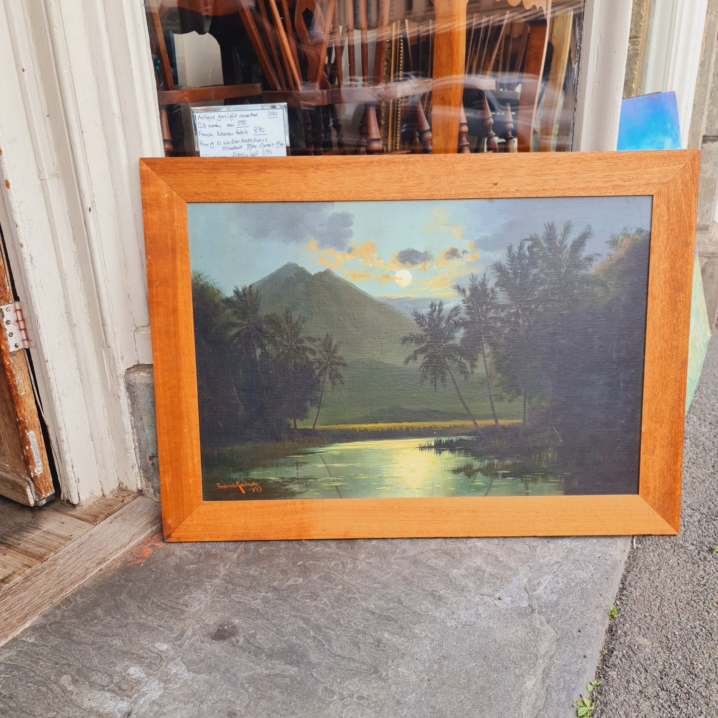 Original Painting of Night Scene in Bali Indonesia by Frederik Kasenda 1933