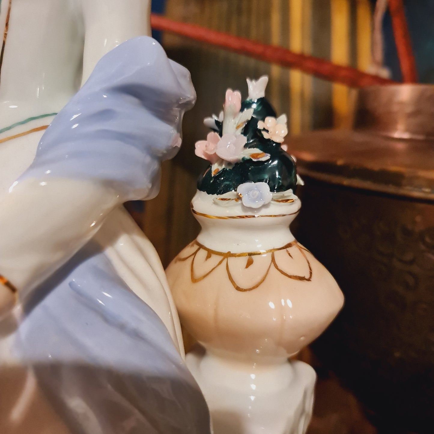 Large Loredano Figurine of Women in Antique Clothing and Dog