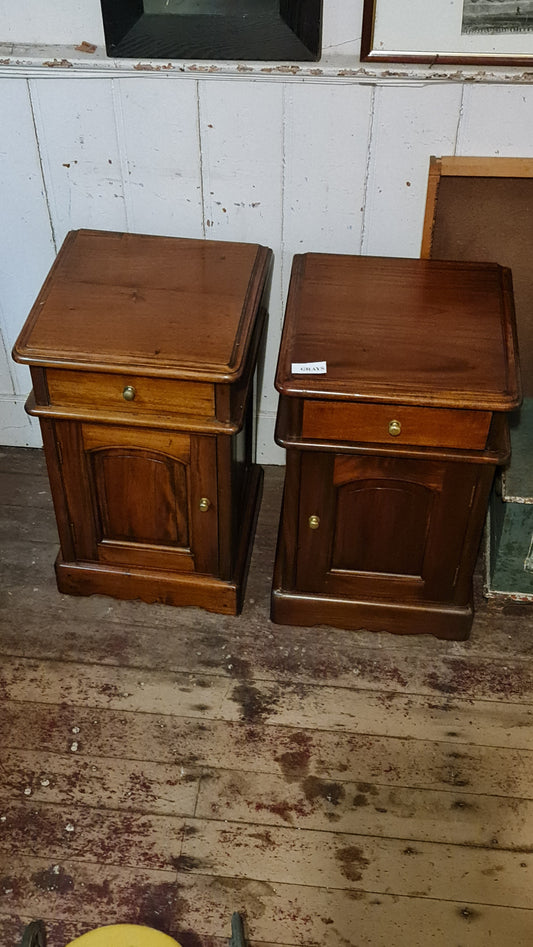 Pair of Bedside Cabinets in the Antique Style Each with Drawer and Cabinet
