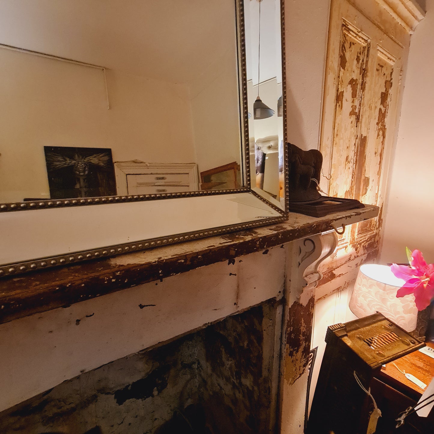Silver Mirror Wall or Overmantel Cushion Facetted with Studs