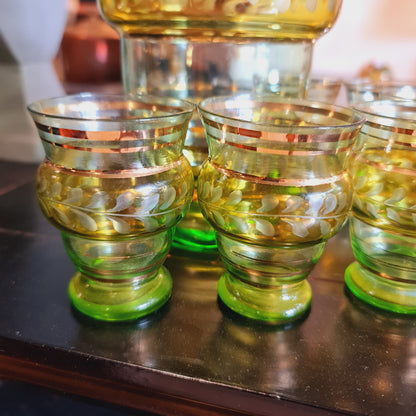 Drinks Set Green Glass Decanter Spirits