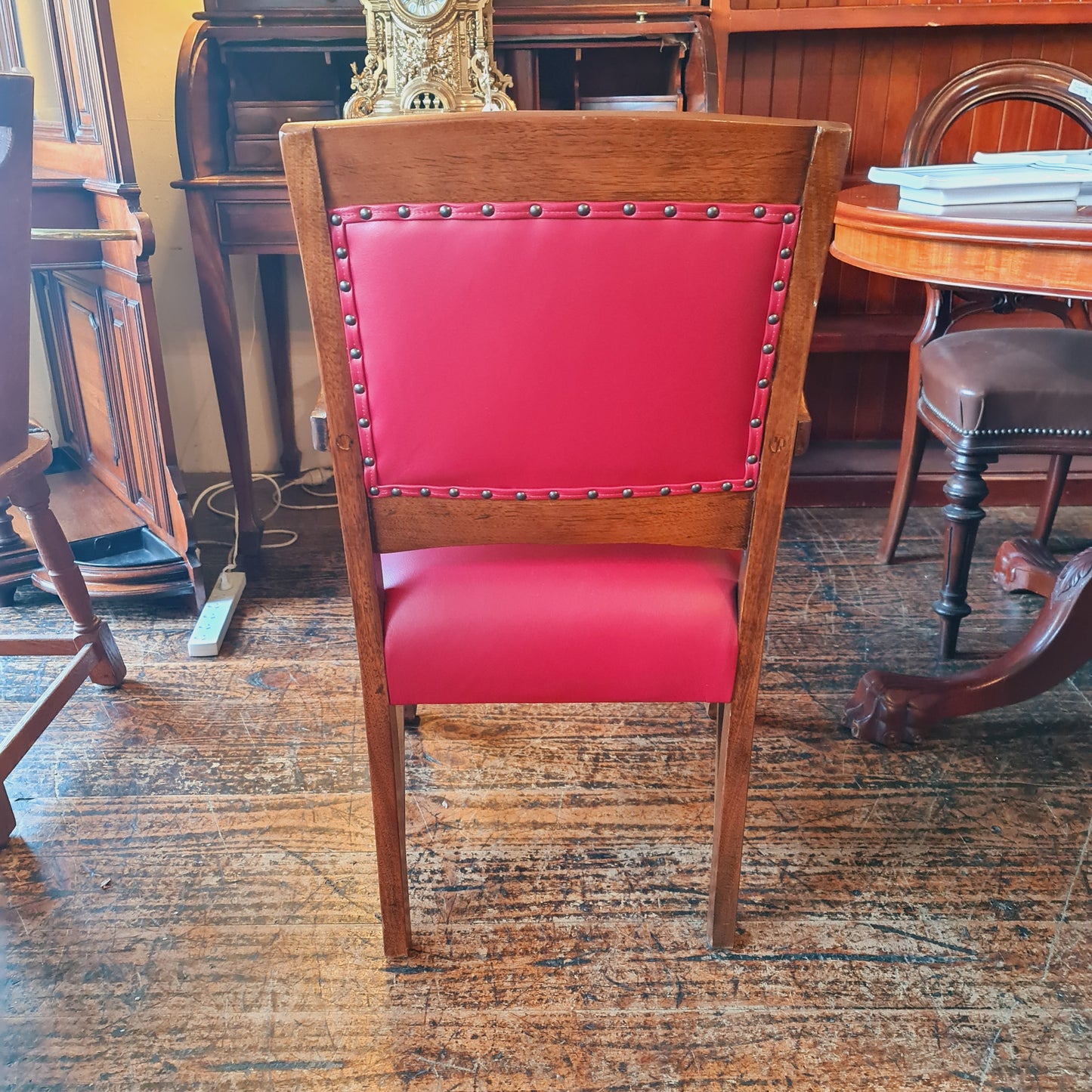 Desk Chair or Bedroom Armchair with Red Leather