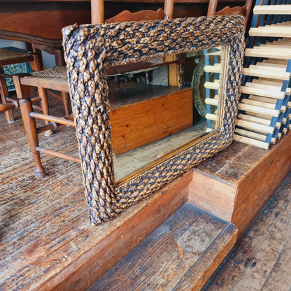 Mirror Framed in Woven Cane with Bevelled Glass