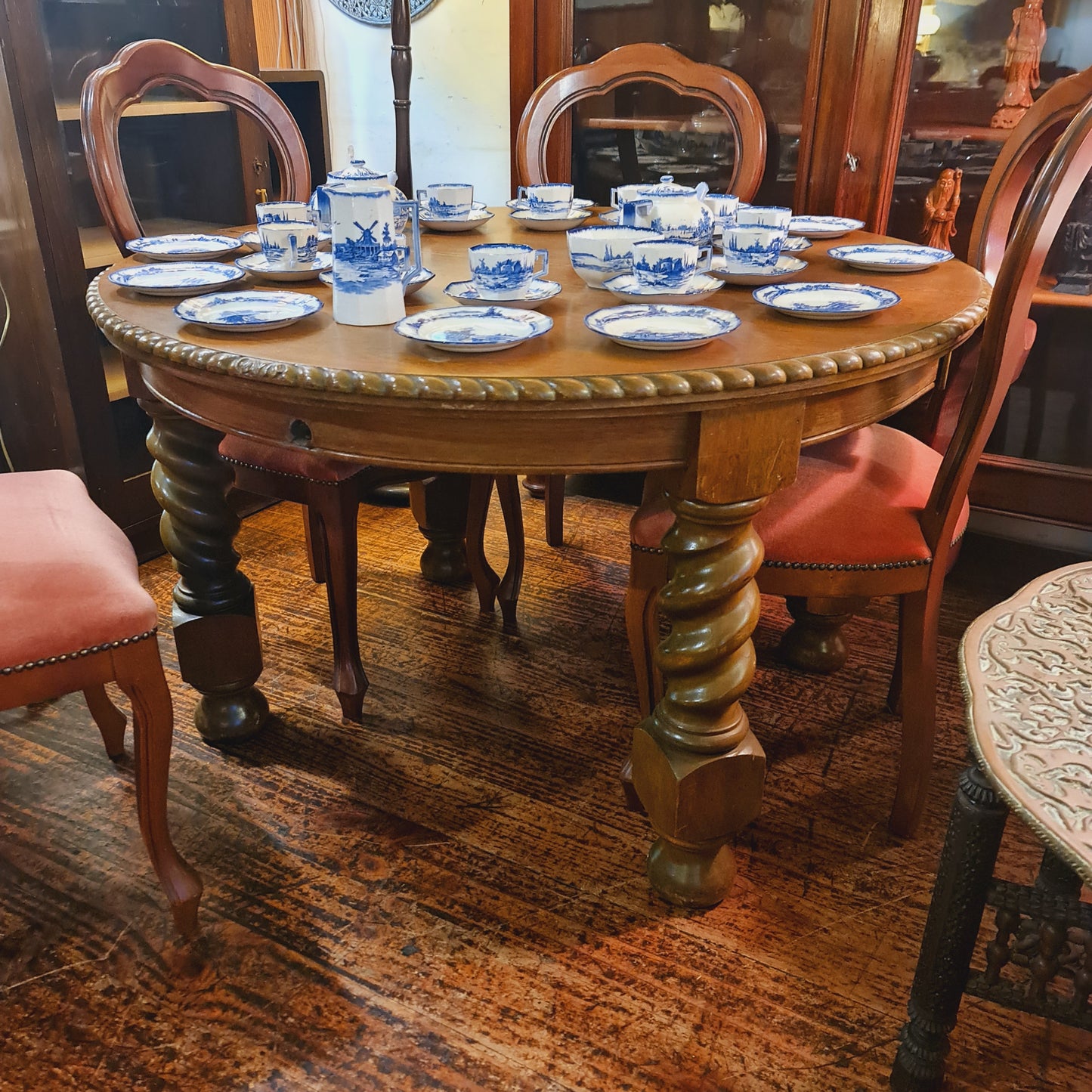 Antique Round Oak Extension Table in The Jacobean Revival Style